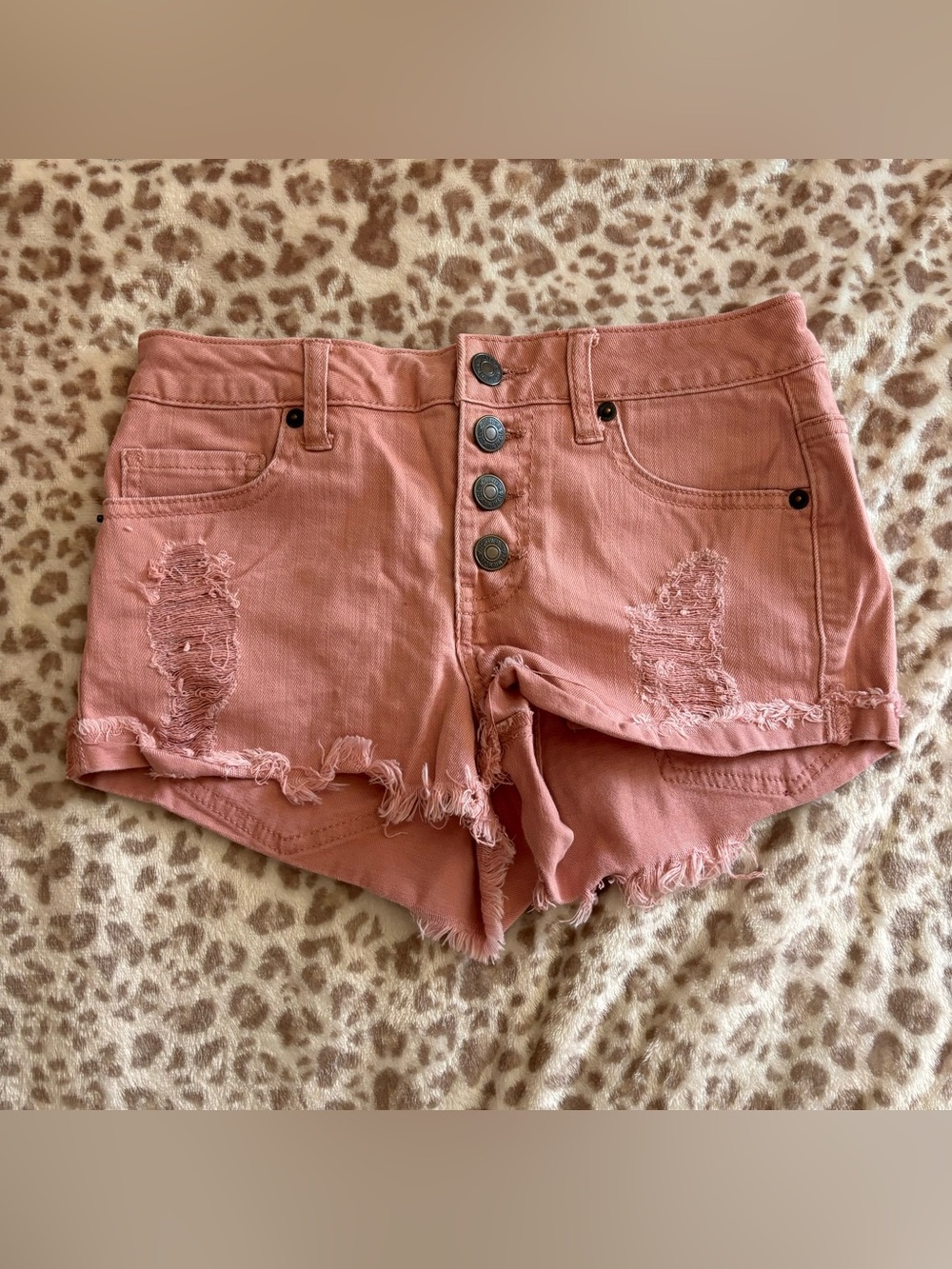 Forever 21 Dusty Rose Distressed Button-Front Jean Shorts